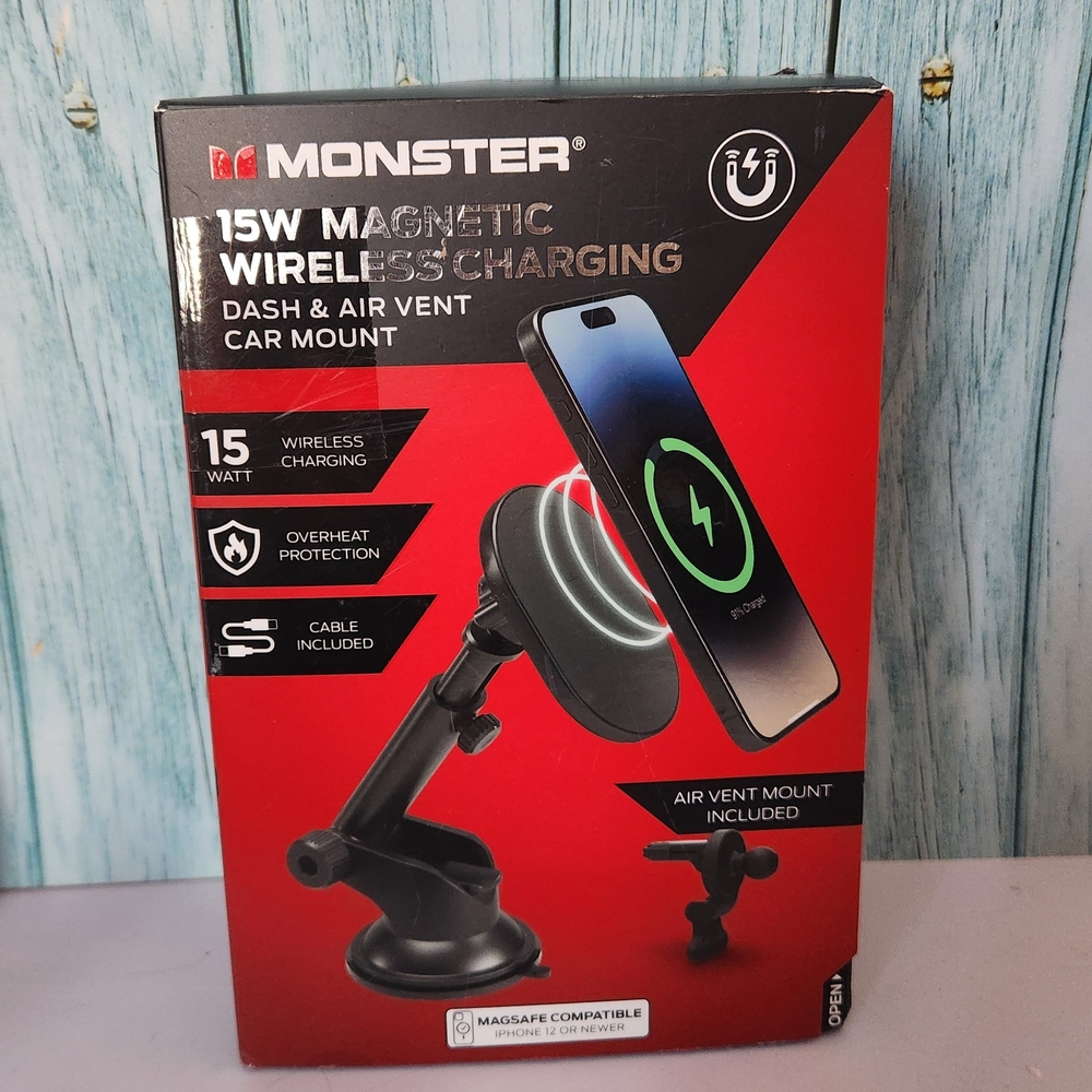 15W Magnetic Wireless Charging Car Mount - Black